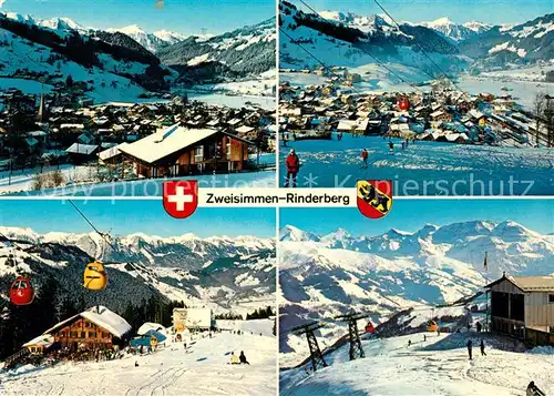 AK / Ansichtskarte Zweisimmen Panorama Wintersportplatz Alpen Gondelbahn Berghaus Gobeli Rinderberg Zweisimmen
