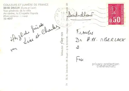 AK / Ansichtskarte Dreux Vue aerienne de la ville avec Chapelle Royale Collection Couleurs et Lumiere de France Dreux