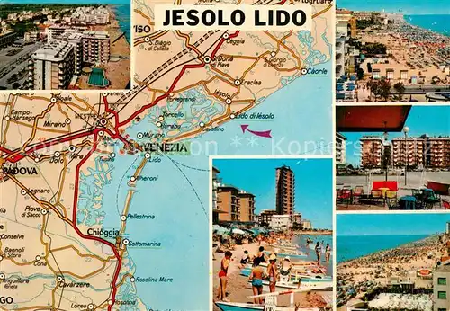 AK / Ansichtskarte Jesolo Carta Automobilistica Strassenkarte Kueste Hotels Strand Jesolo