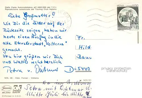 AK / Ansichtskarte Volterra Carta Automobilistica Fortezza Medicea Le Balze Cattedrale  Volterra