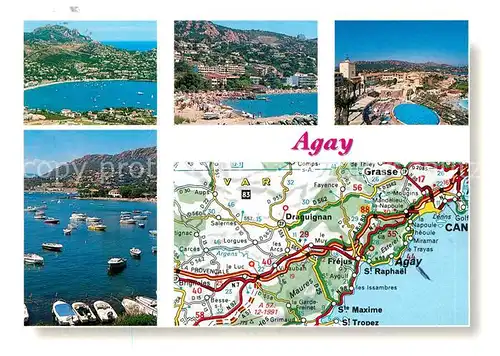 AK / Ansichtskarte Agay_Var Panorama Kueste Hafen Strand Hotelanlage Swimming Pool Landkarte Strassenkarte Agay_Var