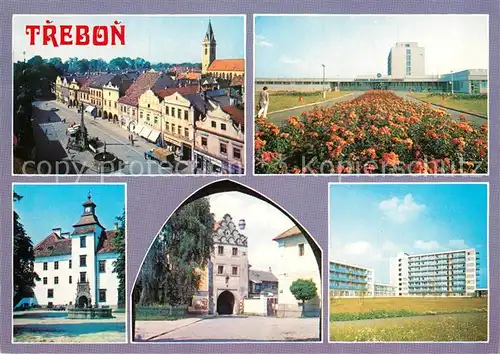 AK / Ansichtskarte Trebon Innenstadt Kirche Gebaeude Hochhaeuser Siedlung Trebon