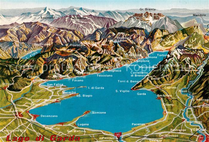AK / Ansichtskarte Lago_di_Garda Panoramakarte Gardasee und Umgebung