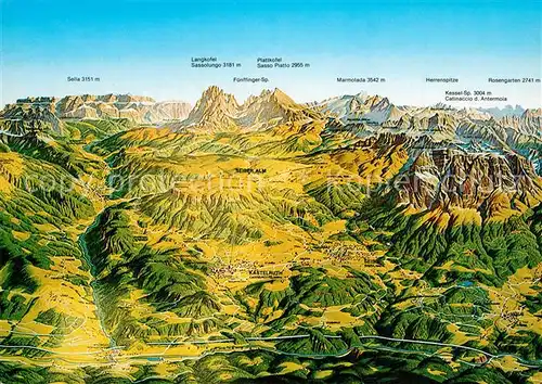 AK / Ansichtskarte Schlerngebiet Panoramakarte Seiseralm aus der Vogelperspektive Schlerngebiet