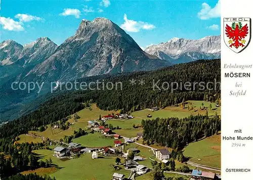 AK / Ansichtskarte Moesern Hoehenluftkurort Wintersportplatz mit Hohe Munde Fliegeraufnahme Moesern