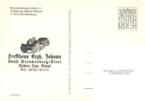 AK / Ansichtskarte Brandenberg_Tirol Brandenberger Ache mit Erzherzog Johann Klause Brandenberg Tirol