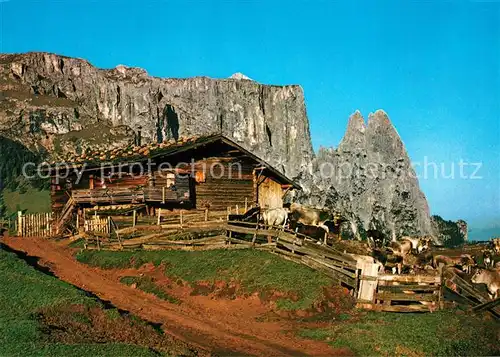 AK / Ansichtskarte Alpe_di_Siusi Berghuette Almvieh Dolomiten Alpe_di_Siusi