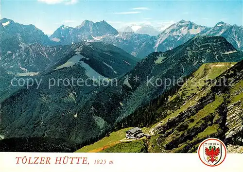 AK / Ansichtskarte Hinterriss_Tirol Toelzer Huette Gebirgspanorama Motiv mit Zugspitze und Soiernspitze Hinterriss Tirol