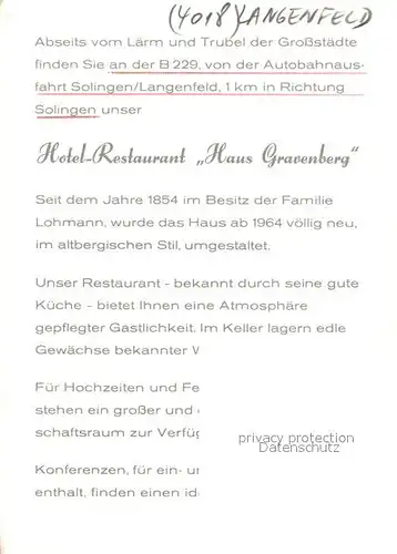AK / Ansichtskarte Langenfeld_Rheinland Hotel Restaurant Haus Gravenberg Wild Langenfeld_Rheinland
