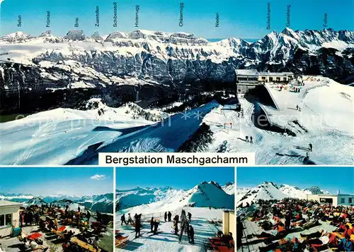 AK / Ansichtskarte Flumserberge Bergstation Kabinenbahn Tannenbodenalp Maschgachamm Bergrestaurant Alpenpanorama Appenzeller Alpen Flumserberge