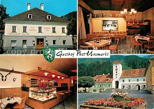 AK / Ansichtskarte Unzmarkt Frauenburg Gasthof Post Gastraum Theke Marktplatz Unzmarkt Frauenburg