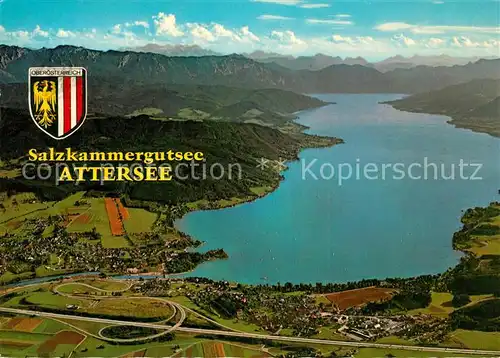 AK / Ansichtskarte Attersee Salzkammergutsee Alpensee Fliegeraufnahme Attersee