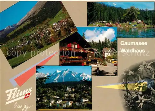 AK / Ansichtskarte Flims_Dorf Blick gegen Foppa Waldhaus mit Signina und Caumasee Edelweisse Alpenpanorama Flims_Dorf