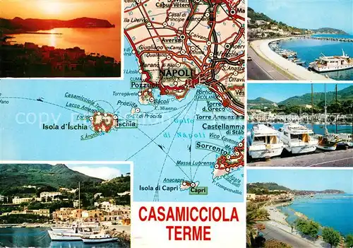 AK / Ansichtskarte Isola_d_Ischia Casamicciola Terme Yachthafen Kueste Sonnenuntergang Landkarte Isola_d_Ischia