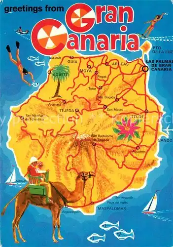 AK / Ansichtskarte Gran_Canaria Mittelmeerinsel Landkarte Kamel Gran Canaria