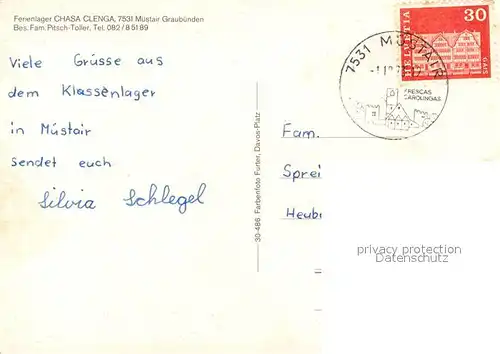 AK / Ansichtskarte Muestair Ferienlager Chasa Clenga Landschaftspanorama Alpen Muestair