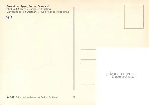 AK / Ansichtskarte Aeschi_BE Landschaftspanorama Kirche Baumbluete Dorfbrunnen Aeschi_BE