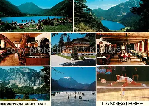 AK / Ansichtskarte Ebensee_Oberoesterreich Sporthotel Restaurant Langbathsee Tennis Landschaftspanorama Alpen Ebensee_Oberoesterreich