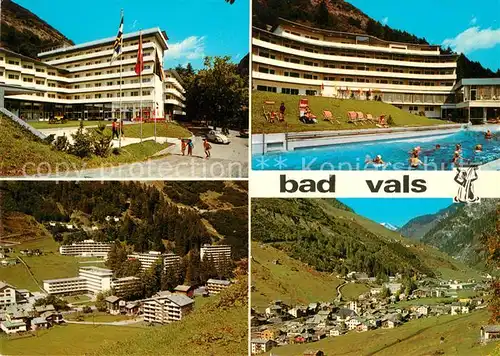 AK / Ansichtskarte Bad_Vals_GR Kurhotels Thermalschwimmbad Landschaftspanorama Alpen Bad_Vals_GR