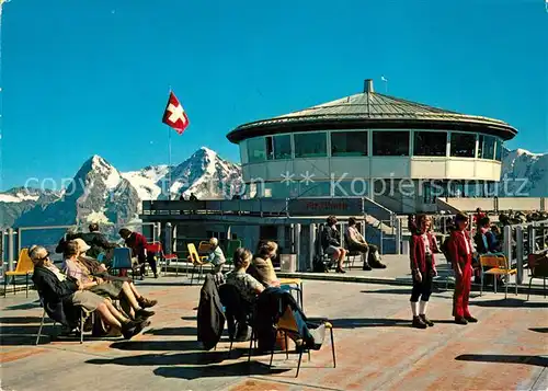 AK / Ansichtskarte Muerren_BE Schilthorn Bergrestaurant Terrasse Eiger Moench Berner Alpen Muerren_BE