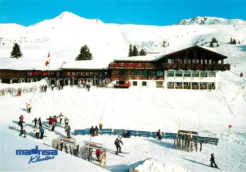AK / Ansichtskarte Klosters_GR Skigebiet Madrisa Bergrestaurant Alpen Klosters_GR