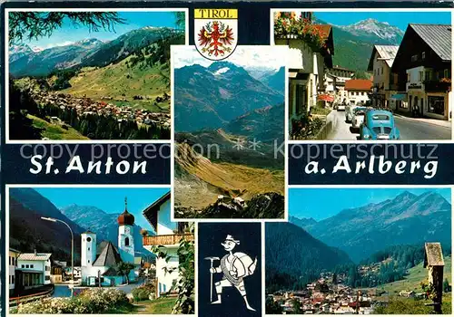 AK / Ansichtskarte St_Anton_Arlberg Gesamtansicht mit Alpenpanorama Ortsmotiv mit Kirche Wegekreuz St_Anton_Arlberg