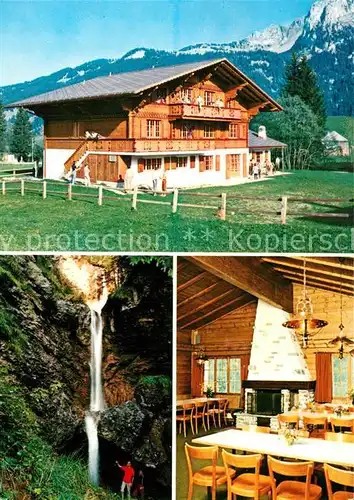 AK / Ansichtskarte Gstaad Grellinger Ferienhaus Heitimatte Gaststube Wasserfall Gstaad