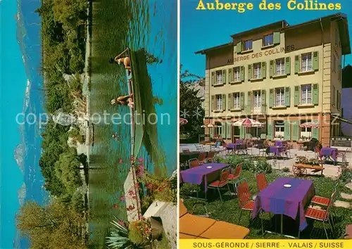 AK / Ansichtskarte Sous_Geronde Auberge des Collines Bootssteg Alpenblick 