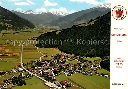 AK / Ansichtskarte Schlitters_Tirol Fliegeraufnahme mit Zillertaler Alpen Schlitters Tirol