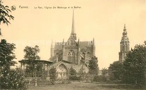 AK / Ansichtskarte Furnes_Flandre Parc Eglise Sainte Walburga et le Beffroi Furnes_Flandre