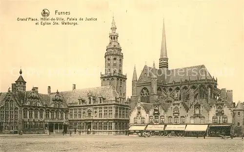 AK / Ansichtskarte Furnes_Flandre Grande Place Hotel de Ville Palais de Justice Eglise Sainte Walburge Furnes_Flandre