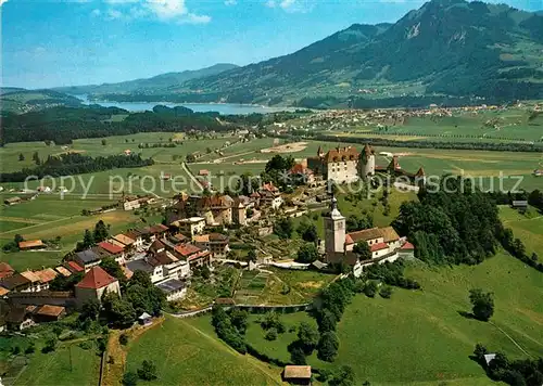 AK / Ansichtskarte Gruyeres_Ardennes Fliegeraufnahme Broc et lac de la Gruyere Gruyeres Ardennes