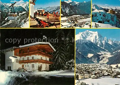 AK / Ansichtskarte Mayrhofen_Zillertal Gesamtansicht mit Alpenpanorama Pension Haus Waldrand Bergbahn Aussichtsterrasse Mayrhofen_Zillertal