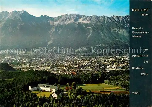 AK / Ansichtskarte Igls_Tirol Grillhof Haus der Erwachsenenbildung Blick auf Innsbruck und Nordkette Fliegeraufnahme Igls_Tirol