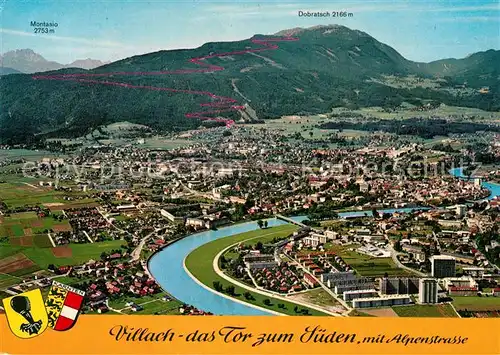 AK / Ansichtskarte Villach_Kaernten Das Tor zum Sueden mit Alpenstrasse Fliegeraufnahme Villach_Kaernten