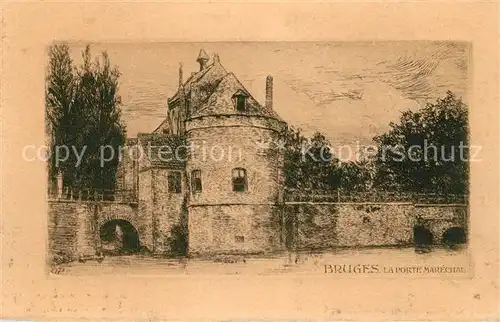 AK / Ansichtskarte Bruges_Flandre La Porte Marechal Dessin Kuenstlerkarte Bruges_Flandre