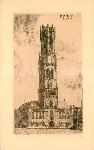 AK / Ansichtskarte Bruges_Flandre Le Beffroi Dessin Kuenstlerkarte Bruges_Flandre