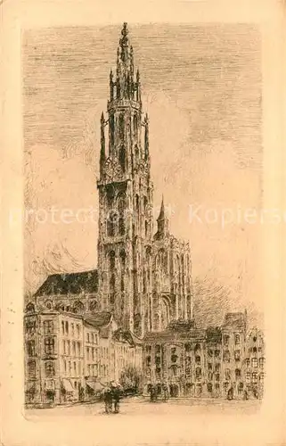 AK / Ansichtskarte Anvers_Antwerpen La Cathedrale Dessin Kuenstlerkarte Anvers Antwerpen