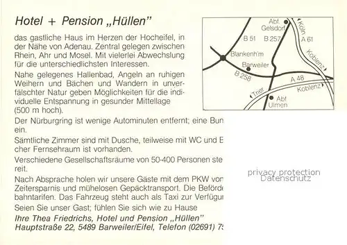 AK / Ansichtskarte Barweiler_Ahrweiler Hotel Pension Huellen Barweiler_Ahrweiler