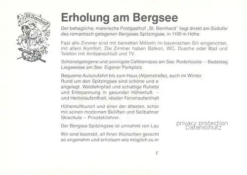 AK / Ansichtskarte Spitzingsee Erholungs am Bergsee Gasthof St Bernhard Spitzingsee