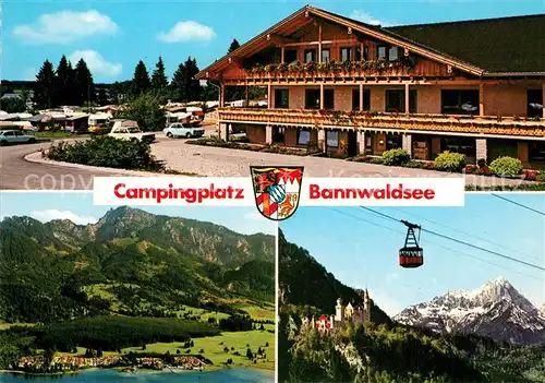 AK / Ansichtskarte Schwangau Campingplatz am Bannwaldsee Bergbahn Alpenpanorama Schloss Fliegeraufnahme Schwangau