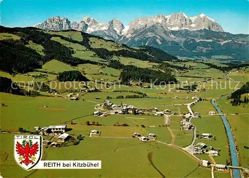 AK / Ansichtskarte Reith_Kitzbuehel mit Kaisergebirge Fliegeraufnahme Reith Kitzbuehel