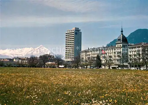 AK / Ansichtskarte Interlaken_BE Niesen Hotel Metropole Grand Hotel Victoria Jungfrau Blumenwiese Interlaken_BE