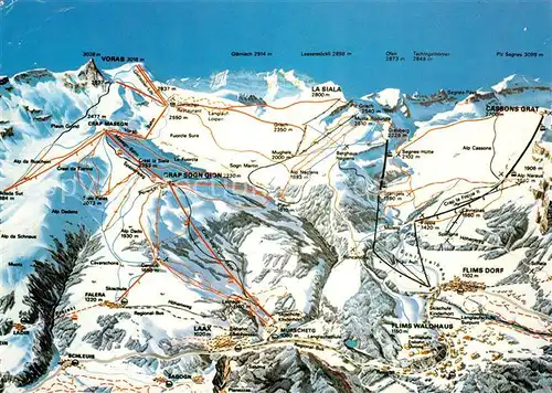 AK / Ansichtskarte Laax Die weisse Arena Skigebiet Flims Laax Falera uebersichtskarte Laax
