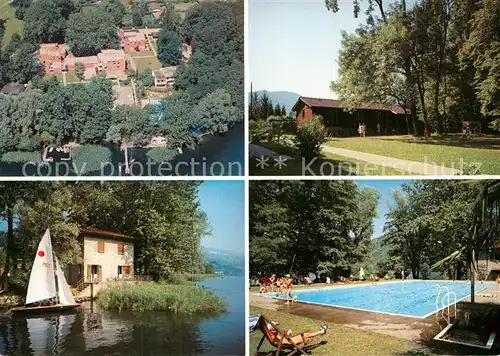 AK / Ansichtskarte Magliaso_Lago_di_Lugano Evangelisches Zentrum fuer Ferien und Bildung Swimming Pool Fliegeraufnahme Magliaso_Lago_di_Lugano
