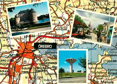 AK / Ansichtskarte oerebro Schloss Wasserturm Strassenszene Landkarte oerebro