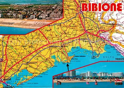 AK / Ansichtskarte Bibione Strand Hotels Landkarte Kueste Fliegeraufnahme Bibione