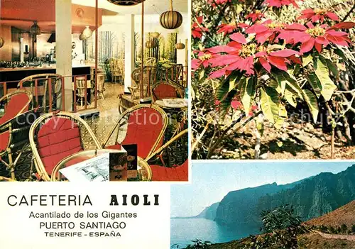 AK / Ansichtskarte Puerto_Santiago_Tenerife Cafeteria Aioli Pflanzen Kuestenpanorama Puerto_Santiago_Tenerife