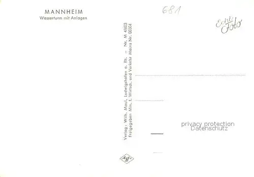 AK / Ansichtskarte Mannheim Wasserturm mit Anlagen Fliegeraufnahme Mannheim