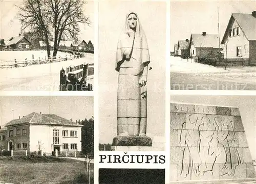AK / Ansichtskarte Pirciupis Schule und Museum Skulptur Die Mutter und Basrelief Pirciupis